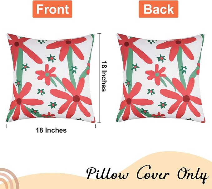 Pyonic Pack of 2 Outdoor Pillows Waterproof 18X18 Inch Spring Boho Floral Water Resistant Decorative Outdoor Pillow Covers for Patio Furniture,White