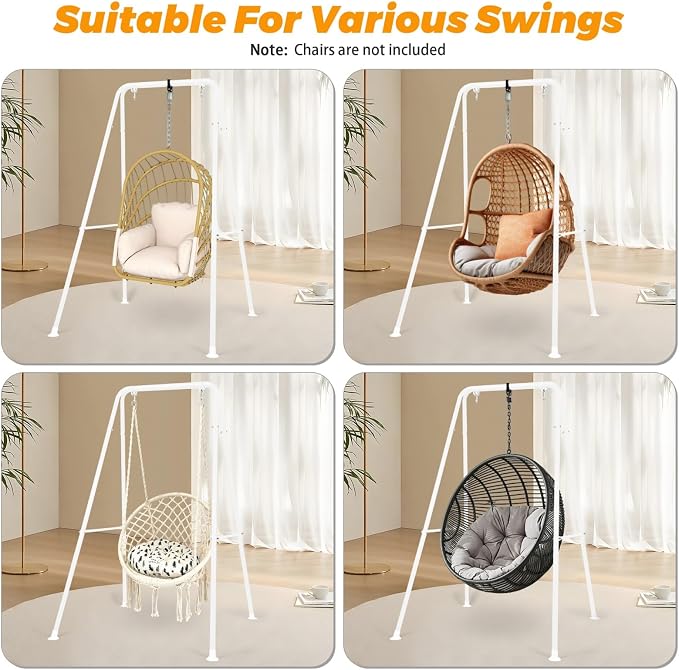 Swing Stand Only, Hammock Chair Stand, Heavy-Duty Metal Stand, Multi-Use Swing Frame for Indoor and Outdoor, Backyard, Max Load 300lbs, Hammock Chair not Included (White)