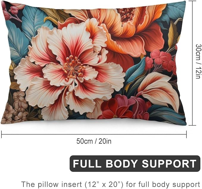 Pillows Cover Tropical Flower Leaves Home Decor Rectangle Queen Size Cushion Pillowcase 12 "x20 Green Plant Hawaiian Pink Red Floral Bed Throw Pillows for Bed Couch Home Gift