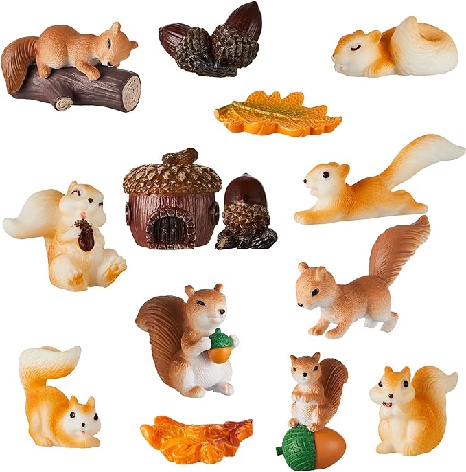 Maitys 14 Pcs Miniature Squirrel Fall Christmas Mini Figurine Garden Accessories Tiny Resin Squirrel Fairy Plastic Miniature Things Figurines for Outdoor Landscape Garden Lawn Pot DIY Cake Decorations