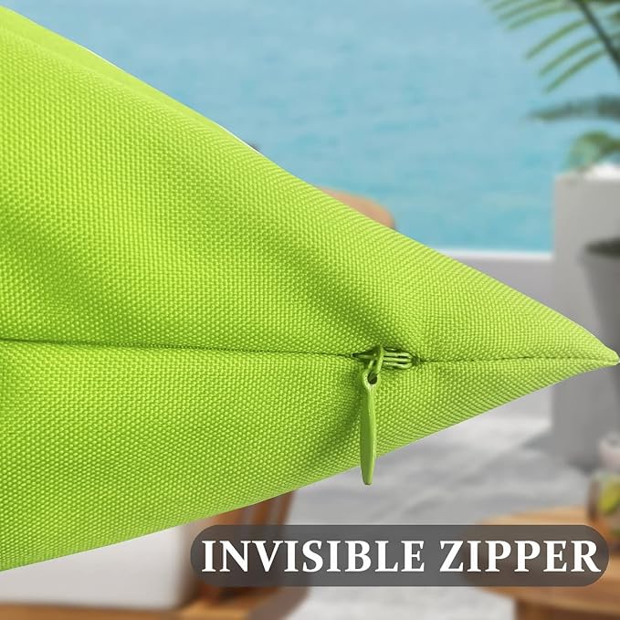 Green Outdoor Waterproof Throw Pillow Covers Pack of 2-18 x18 Standard Durable Vibrant Decorative Water-Resistant Pillowcases for Patio Funiture, Garden, Grass Green