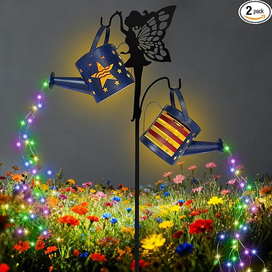 DDQ Solar Watering Can Lights, Warm White/Color LED with Shepherd Hook, IP65 Waterproof Metal Garden Decor, Auto On/Off for Patio Backyard for Mom Birthday Christmas