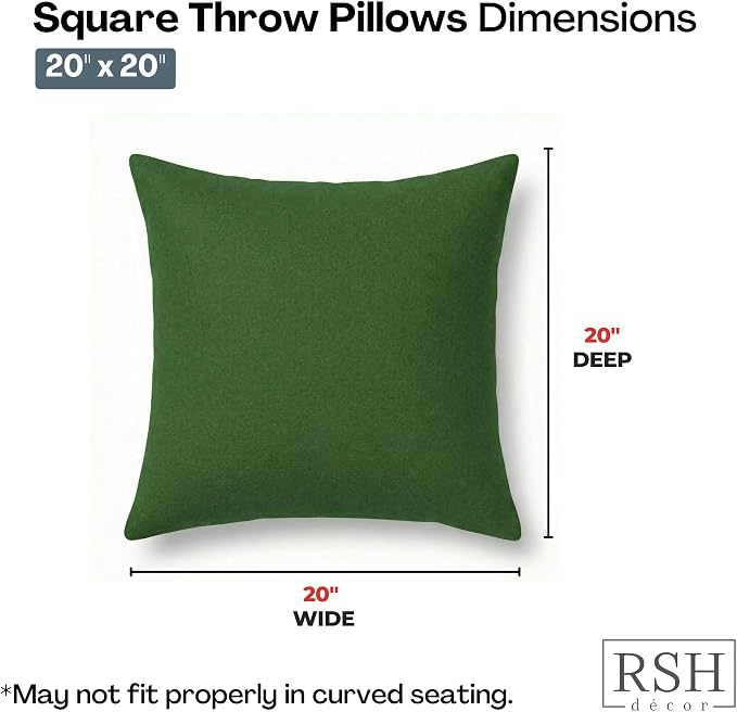 RSH DECOR: Outdura Square Throw Pillows Set of 4 | 20" x 20" | Water and Fade-Resistant Performance Fabric | Outdoor Pillow Covers with Down-Alternative Inserts | Made in USA (Clover Green)