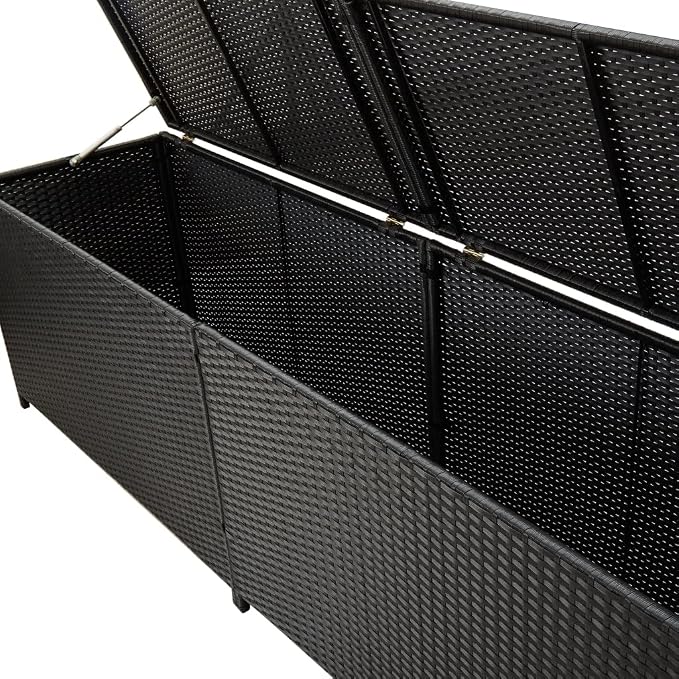 Patio Storage Box Deck Storage Box Outdoor Storage Box Indoor Wicker Storage Bin for Patio Furniture Cushions, Pillows, Garden Tools, Poly Rattan Black, 78.7"x19.6"x23.6"