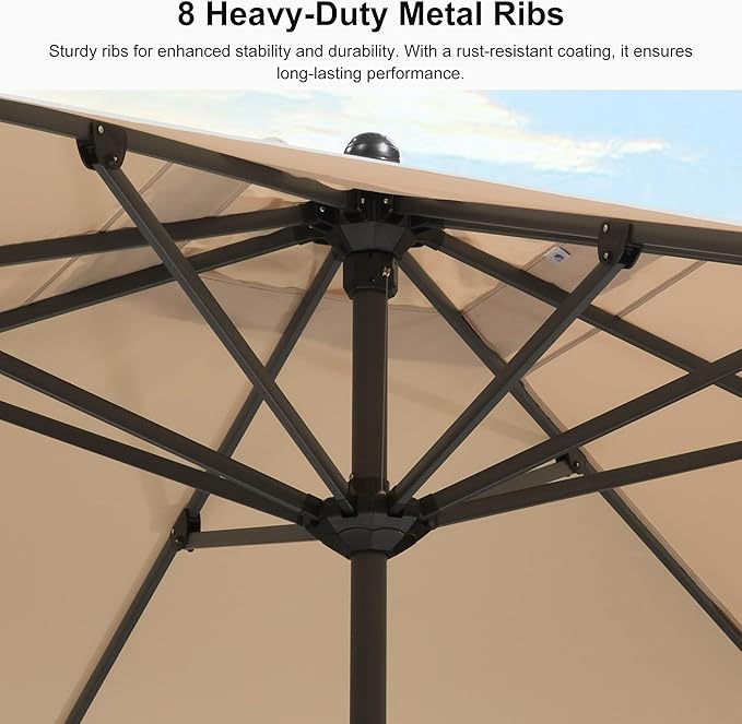 PURPLE LEAF 11.5' x 8' Patio Market Umbrella Outdoor Table Sun Umbrellas with Crank 8 Aluminum Sturdy Ribs for Pool Deck Backyard Beach Beige