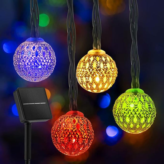 Solar Moroccan String Lights Outdoor 60 LED 36 Ft Globe Fairy Lights with 8 Lighting Modes, Waterproof Solar Powered String Lights for Garden Yard Gazebos Camping Party (Multicolor)
