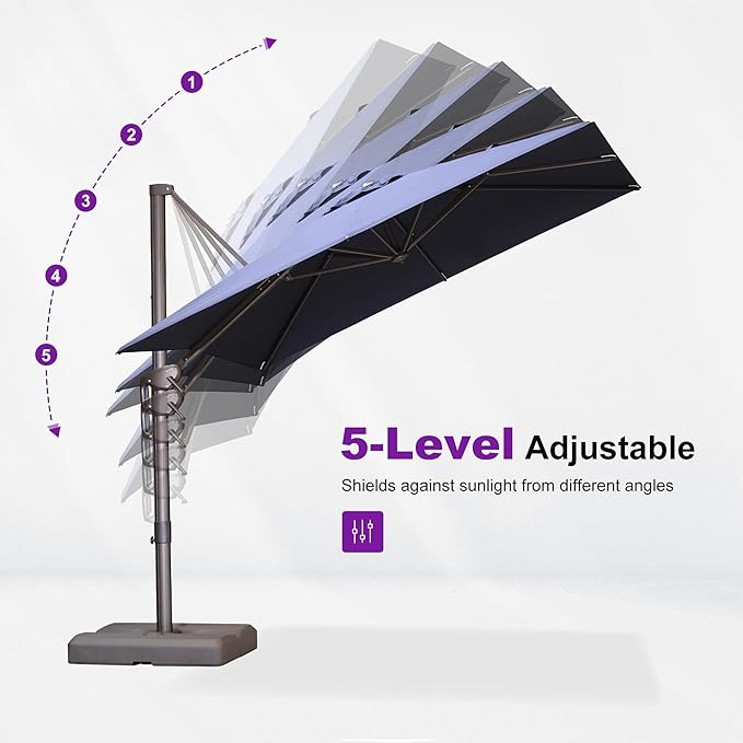 PURPLE LEAF 10' X 13' Patio Cantilever Umbrella with Base Rectangle Umbrella Outdoor with Aluminum Offset Antique Bronze Hanging and 360° Rotation for Pool Garden Deck Patio, Navy Blue