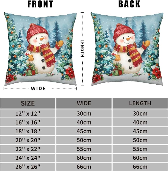 Lovely Green and Red Snowman Pillow Covers Christmas Throw Pillow Covers 20x20 Set of 2 Winter Xmas Tree Pine Forest Pillowcase Holiday Cushion Case for Couch Sofa