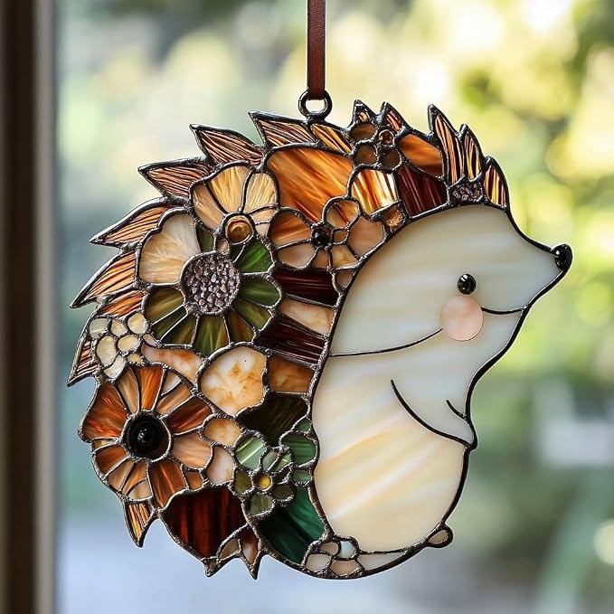 Hedgehog Acrylic Suncatcher, Boho Suncatchers for Window Hanging Ornament, Woodland Animal Art Garden Decor for Hedgehog Lover, Gifts for Mother's Day, Mom, Grandma, Wife, Women, Nana