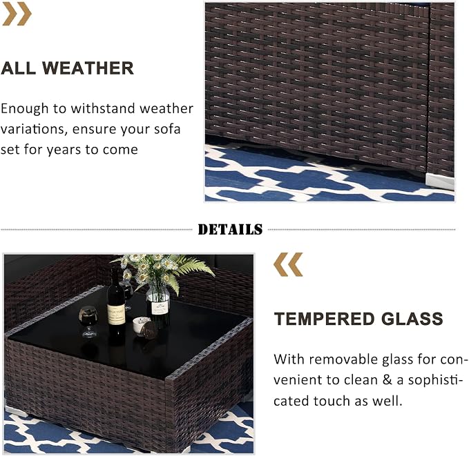 13 Pieces Patio Furniture Set with 44" Propane Gas Fire Pit Table, Outdoor Sectional Wicker Conversation Sofa Sets with Coffee Table