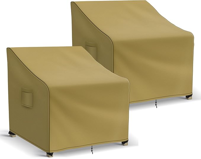 Richwon Patio Furniture Covers Waterproof for Chairs, Lawn Outdoor Chair Covers 2 Pack, Patio Chair Covers for Outdoor Furniture Fits up to 37W x 40D x 30H inches, Khaki