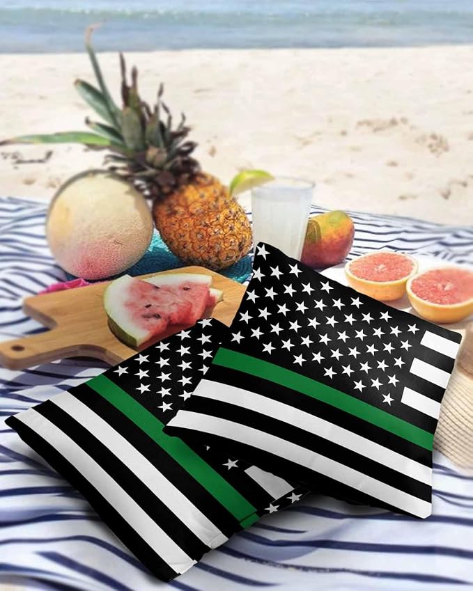 Outdoor Waterproof Pillow Covers Set of 2, Thin Green Line Flag Border Patrol, Park Ranger and Conservation Officer Patio Throw Pillow Covers, Decorative Cushion Case for Sofa Furniture, 20x20 Inch