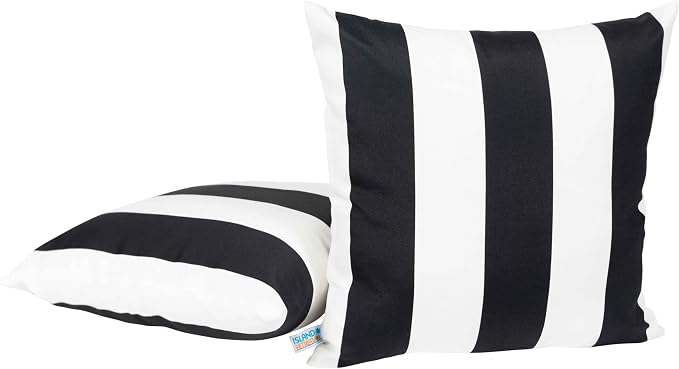 Island Umbrella All-Weather Outdoor Throw Pillow - Black and White Stripe - Set of 2