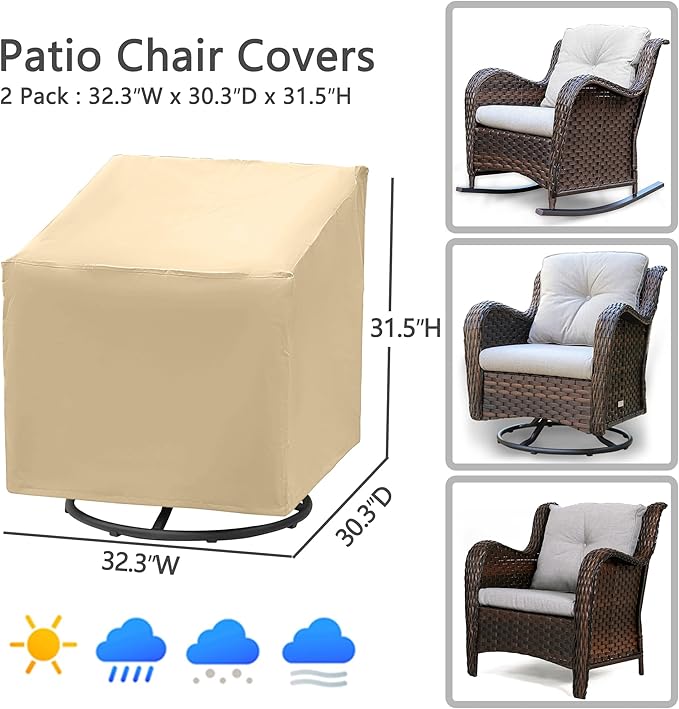 Patio Chair Covers 4 Pack, Outdoor Chair Covers Waterproof 600D Heavy Duty, All-Weather Patio Furniture Covers for Outdoor Swivel Chairs, Lawn Wicker Sofas & Rocking Chairs, Beige