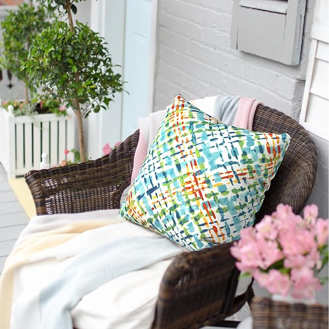 Outdoor Pillows for Patio Furniture 18x18 inch, Square Outdoor Throw Pillows with Inserts, Decorative Toss Pillows for Garden Couch Home Sofa Office Chair, Pack of 2,Acapa Opal Geometric