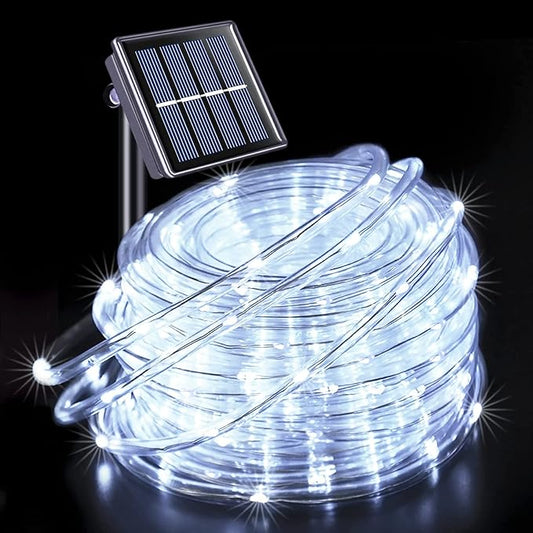 JMEXSUSS 66ft 200 LED 8 Modes White Solar Rope Lights for Pool | Solar Pool Lights Outdoor Waterproof, Solar Powered Christmas Lights for Fence,Gazebo,Yard,Walkway,Path,Garden Decor(White)