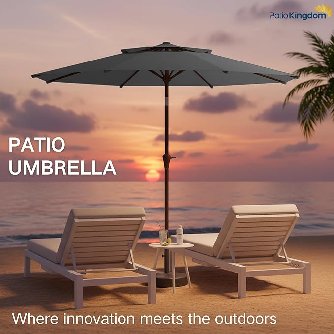 9FT Patio Umbrella 2-Tier Outdoor Market Table Umbrella with Push-Button Tilt & Crank | UPF 50+ & Waterproof for Backyard,Garden,Pool,Deck (Gray)