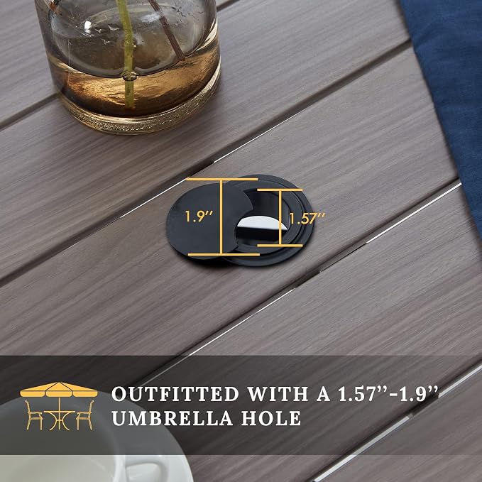 VICLLAX 5 Pieces Patio Dining Set - 41.2" Round Outdoor Table and Swivel Padded Chairs, Grey Wood Grain Tabletop and Grey Fabric