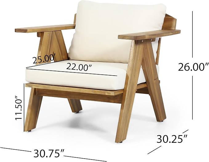 Christopher Knight Home Dina 5-Piece Patio Furniture Set For 8, Acacia Wood Outdoor Conversation Set with Coffee Table, Outdoor 3-Seater Sofas And Club Chairs Set With Cushions for Backyard,Teak+Beige
