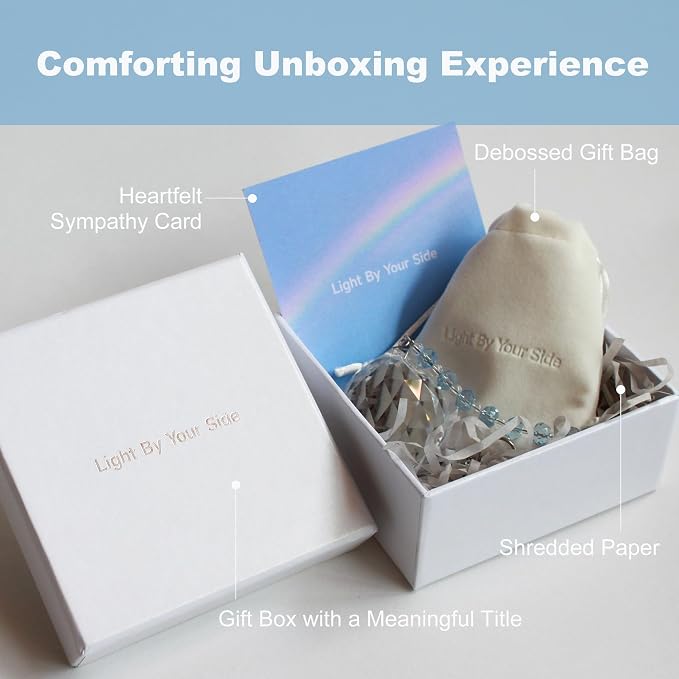 Light By Your Side Rainbow Maker, Sympathy Gifts for Loss of Loved One | Matching Gift Card, Gift Box & Bag | Memorial Gift | Crystal Ball Suncatcher | Bring Comfort, Hope & Love | Sky Blue