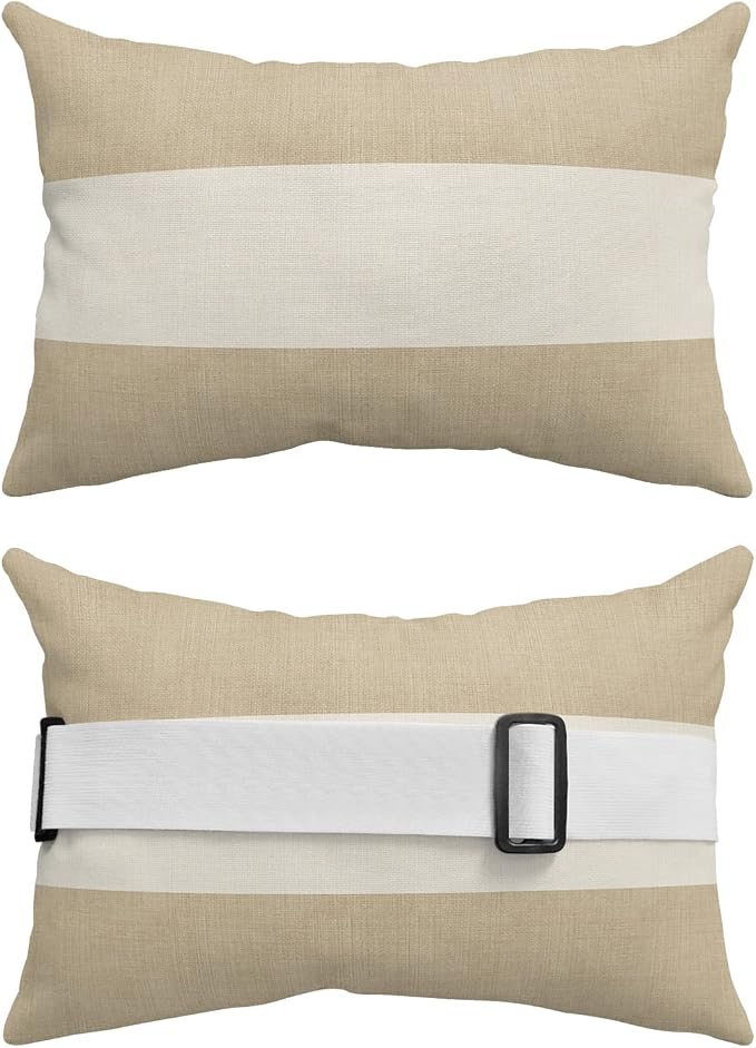 Outdoor Pillows Covers with Inserts Country Retro Vintage Linen Texture Waterproof Recliner Pillow with Adjustable Strap Throw Pillows for Patio Furniture Pool Lounge Chair, 11x16 inch, 1PCS