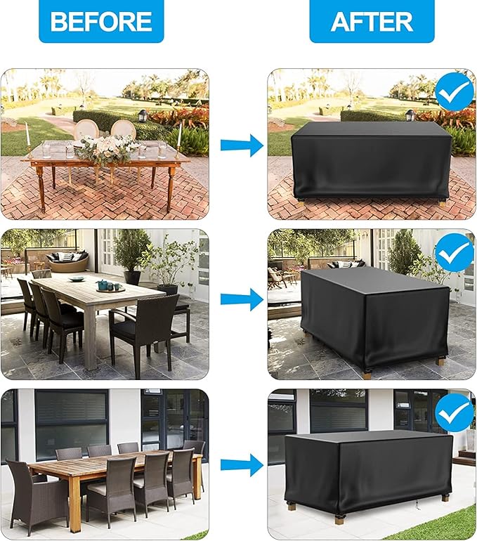 Patio Table Cover 100% Waterproof, 96.4x63.7x27.9 inch Outdoor Table Cover Rectangular, Patio Furniture Cover for Dinning Furniture, Picnic Coffee Tables Chairs and Sofas, Black
