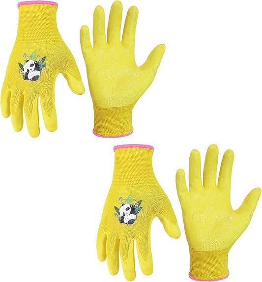 HANDLANDY 2 Pairs Kids Gardening Gloves, Grippy Kids Work Gloves, S | Nitrile Coated Children Toddler Garden Yard Work Cycling Outdoor Playing Gloves for Girls Boys