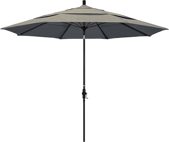 California Umbrella 11' Round Crank Lift, Collar Tilt, Aluminum Pole, Fiberglass Rib Patio Umbrella, Black Finish