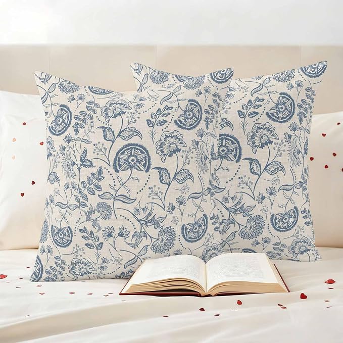 Outdoor Pillow Covers 26x26 Set of 2, Vintage Floral Waterproof Patio Throw Pillow Covers for Couch Sofa Chair, Summer Retro Flowers Farmhouse Decorative Pillowcases for Throw Pillows