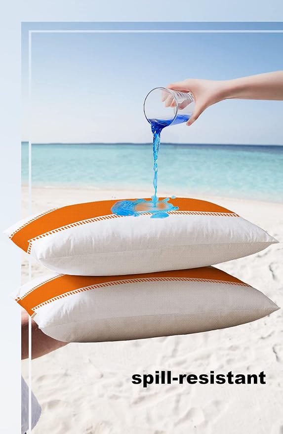 Outdoor Waterproof Throw Pillow Covers 20 x 12 Inches Set of 2 Orange White Stripes Minimalist Simple Pattern Decorative Cushion Cover Pillowcase for Garden Patio Tent Beach Livingroom Sofa Couch