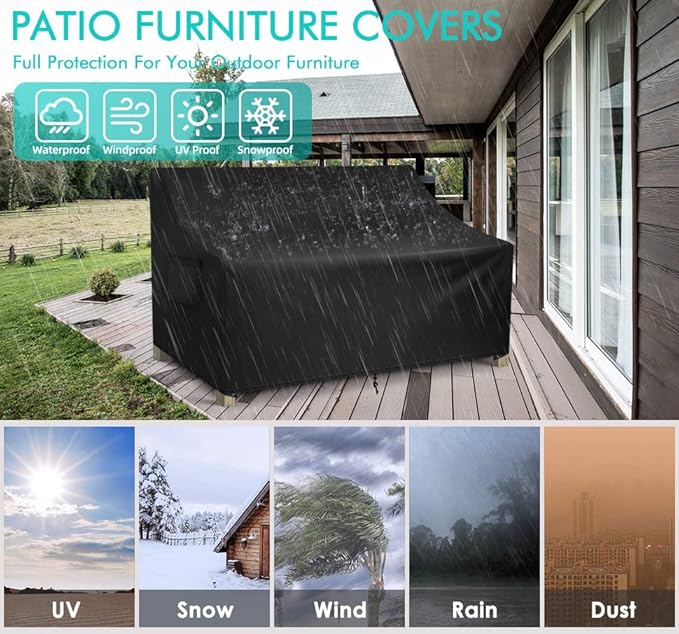 WLEAFJ Patio Sofa Cover Waterproof, Outdoor Loveseat Cover, Heavy Duty Outdoor Couch Cover, Large Lawn Patio Furniture Covers with Air Vent, 48’’ W x 26’’ D x 33’’ H