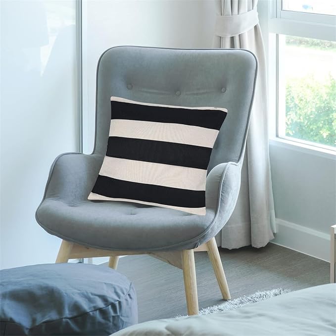 tiggell 2 Pack Waterproof Pillow Covers Outdoor Throw Pillowcases Decorative Garden Cushion Case for Home Garden Patio Couch Balcony Striped (Black & White, 18 * 18 inch)