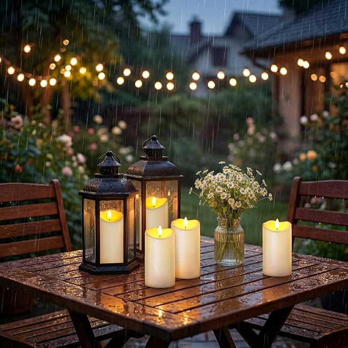 Homemory Waterproof Candles Outdoor, 6 Pack 3"x6" Flameless LED Pillar Candles with Remote & Timer, Battery Operated Flickering Candles for Patio, Garden, Lantern, Outdoor Decor