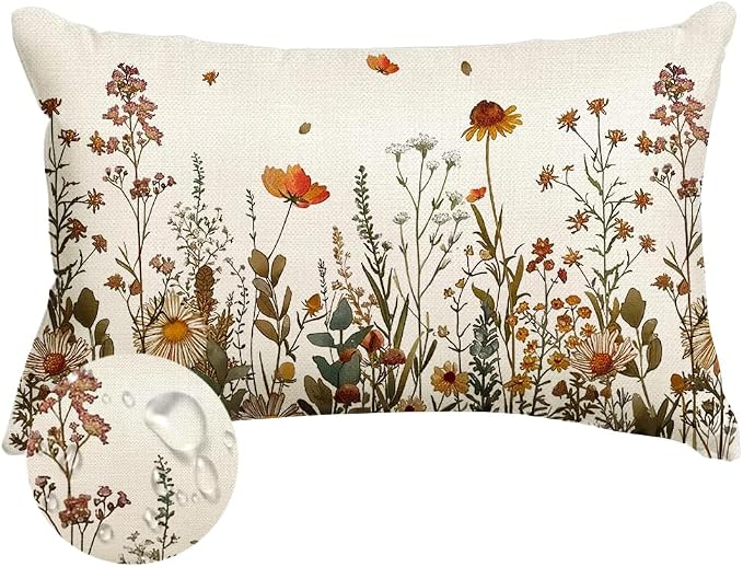 RABUSOFA Fall Outdoor Pillow Covers 12x20 Waterproof Floral Lumbar Decor | Autumn Harvest Thanksgiving,Not Insert,Machine Washable,Invisible Zipper,Fall Decorations for Home Sofa Patio Farmhouse