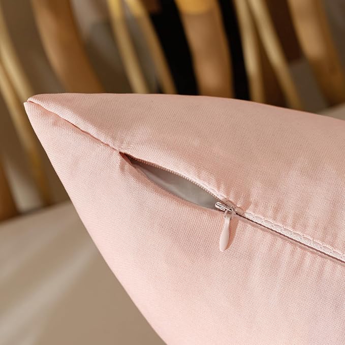 Outdoor Waterproof Throw Pillow Covers Light Pink 16x16 Set of 2 | Decorative Farmhouse Linen Pillowcases Solid Cushion Cases for Patio Tent Balcony Couch Sofa Living Room