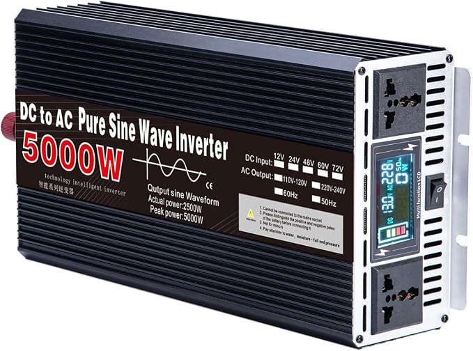 5000W Pure Sine Wave Power Inverter, 12V/24V DC to 110V/220V AC Voltage Converter, Car Inverter with Outlets for Truck/RV/Home,12V to 220V