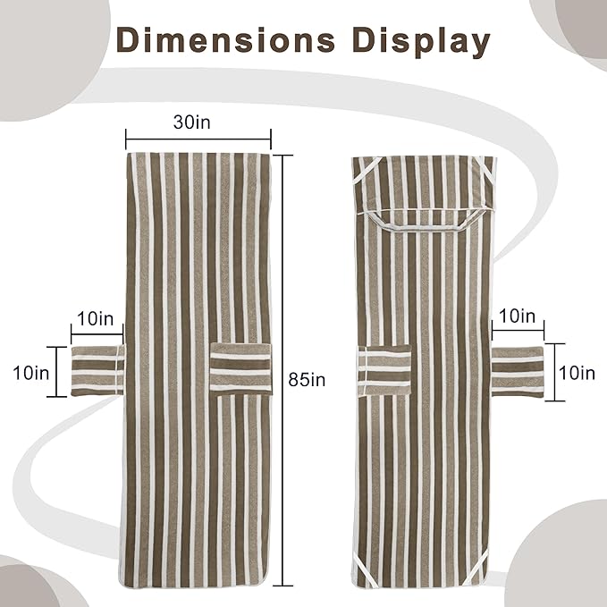 Lounge Chaise Chair Towel Cover - 1 Pc Ultra Plush & Absorbent Micro Fleece Towel Cover for Pool,Beach,Outdoor(Garden,Courtyard) | Faster Drying, Non-Slip, 2 Side Pockets | 85" x 30" - Brown