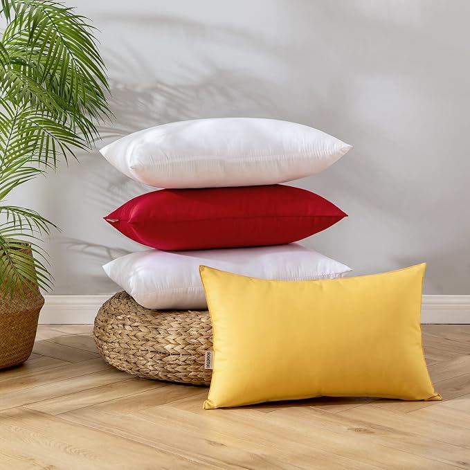EMEMA Pack of 2 Outdoor Pillow Inserts Waterproof Throw Pillow Premium Fluffy Decorative Cushion Rectangle Inner Soft for Patio Furniture Garden Sleeping Bed Couch Sofa Bedroom 12x20 Inch 30x50 cm
