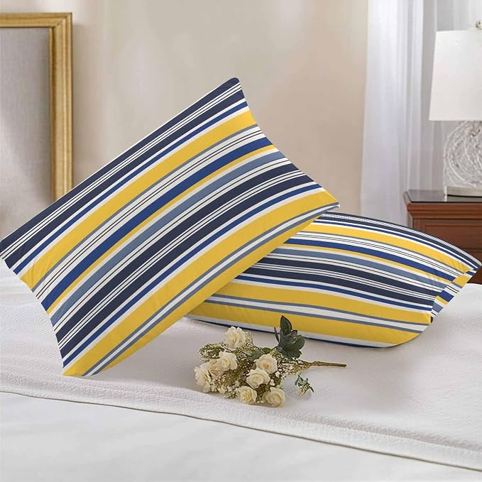 Outdoor Waterproof Throw Pillow Covers Set of 2 Yellow Stripes Lines Lumbar Pillowcases 20x12 Inches Navy Blue Classic Striped Decorative Pillows Cushion Case Patio Pillows for Couch Bed Chair Garden