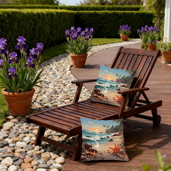 22x22 Inch Outdoor Pillow Covers Set of 2 Waterproof Throw Pillow Covers Decorative Couch Cushion Covers Beach Seaside Starfish Square Pillowcases Protectors for Patio Garden Sofa