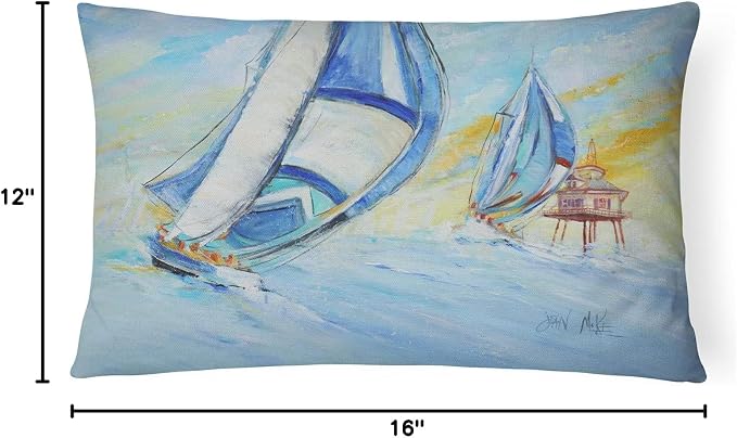 Caroline's Treasures JMK1005PW1216 Sailboats and Middle Bay Lighthouse Canvas Fabric Decorative Pillow Machine Washable, Indoor Outdoor Decorative Pillow for Couch, Bed or Patio, 12HX16W