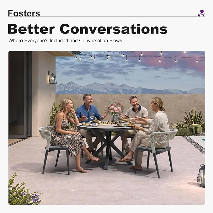 PURPLE LEAF 5 Pieces Oversized Round Aluminum Wicker Rattan Patio Dining Set for Lawn Backyard Deck Grey