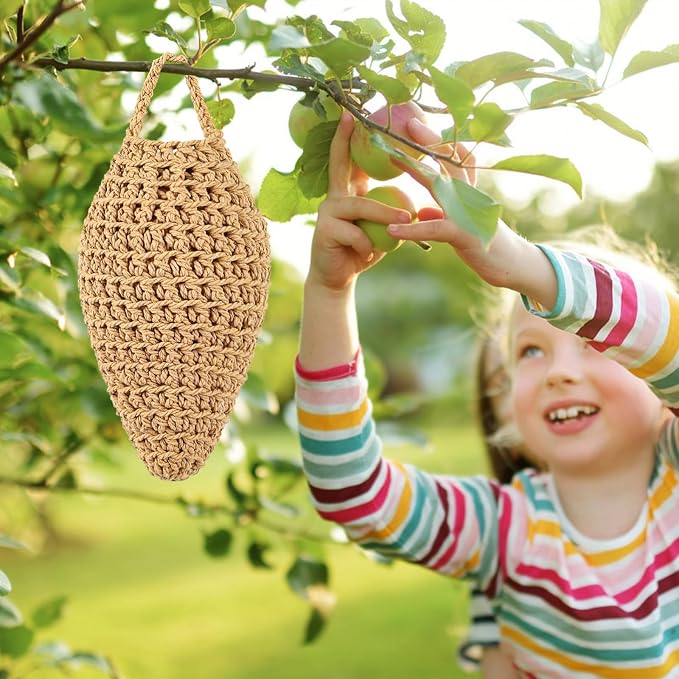 GJL 4 Pack Large Crochet Fake Wasp Nest Decoy, Artificial Faux Hornet Nest Outdoor Hanging Decor for Patio & Eaves, Prevent Wasps from Building Nests