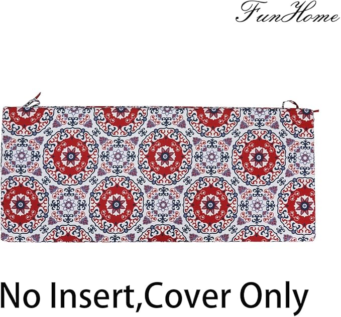 FUNHOME Outdoor Bench Cushion Cover 54 x18 x 3 inch,Water Resistant Cover with Zipper&Ties,Fade-Resistant Slipcover,Patio Porch Swing Cushion Cover Replacement Only,No Insert(Red Medal)