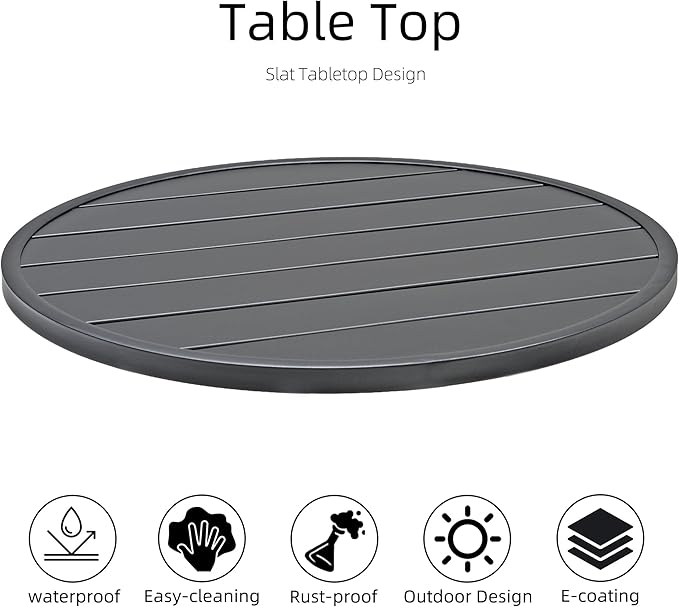 Anmutig 3-Piece Outdoor Patio Dining Set, 27.5" Black Round Table with 2 Swivel Rocking Patio Chairs Furniture Set for Kitchen Garden, Backyard, Blue