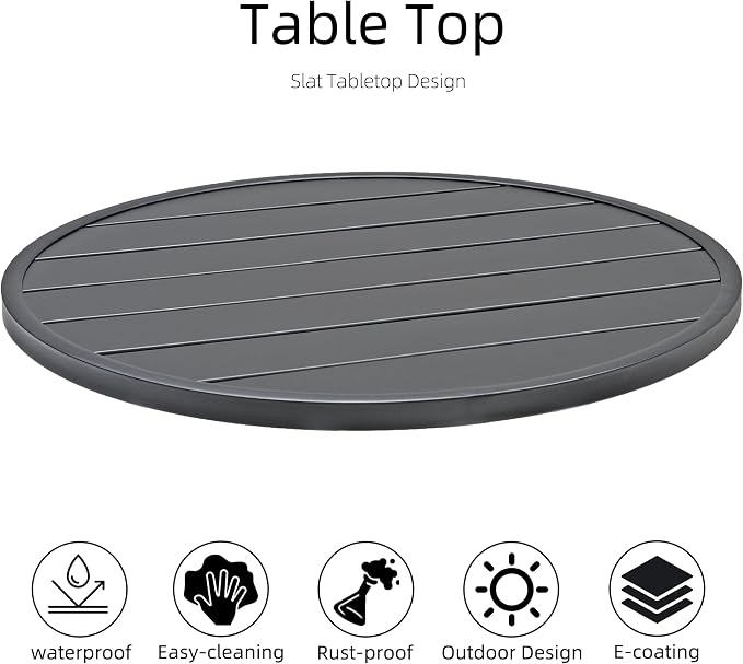 Anmutig 3-Piece Outdoor Patio Dining Set, 27.5" Black Round Table with 2 Swivel Rocking Patio Chairs Furniture Set for Kitchen Garden, Backyard, Light Tan