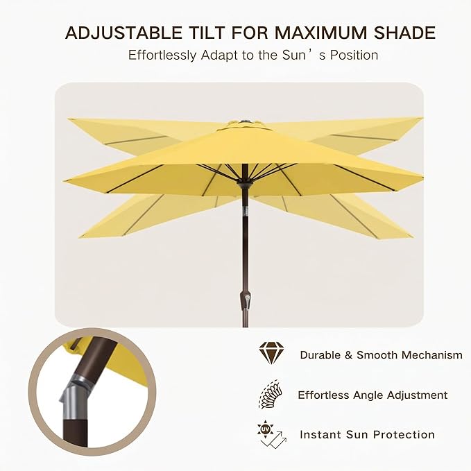 Kingdura 9FT Outdoor Patio Umbrella, Market Table Umbrella with Push Button Tilt and Crank, 8 Sturdy Fiberglass Ribs, UV Protection for Pool, Lawn, Deck, Backyard, Garden (Yellow)