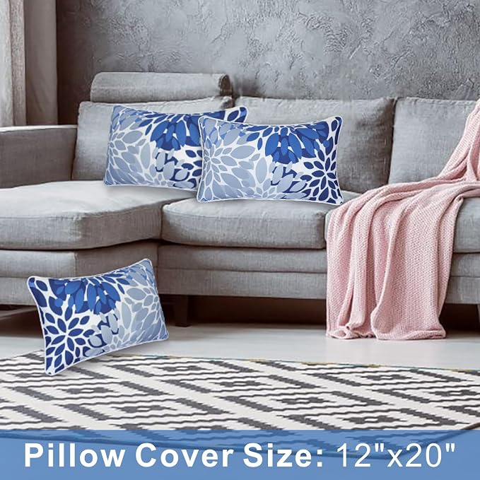 JMGBird Outdoor Patio Pillows Waterproof Outdoor Pillow Covers with Inserts | 12x20 Pillow Insert Outdoor Lumbar Pillows Weather Resistant Throw Pillows for Patio Furniture