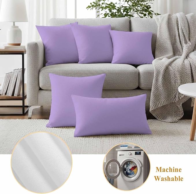 Minimalist Solid Color Outdoor Waterproof Throw Pillow Covers Set of 2, 20"x12", Pure Lavender Purple Simple Decorative Pillow Covers Outside Cushion Case for Patio Porch Garden
