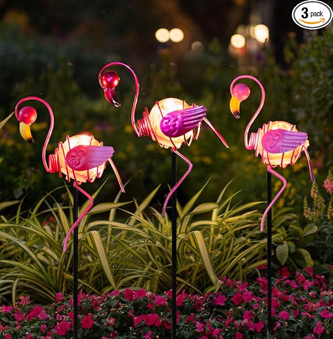 Stargarden 3 Pack Garden Solar Lights, Flamingo Solar Figurine Lights, Decorative Garden Stakes Waterproof Yard Decorations Outdoor for Pathway, Patio